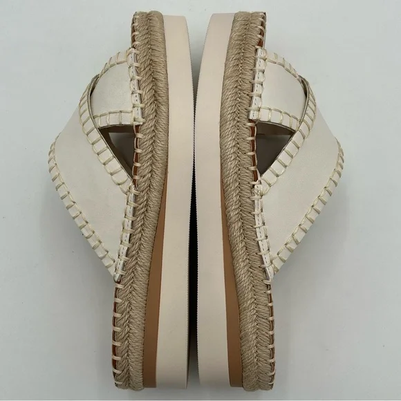 Vince Camuto Leather Sandal Size 6M Slip On Crossband Resort Summer Beach Ivory - Picture 4 of 11